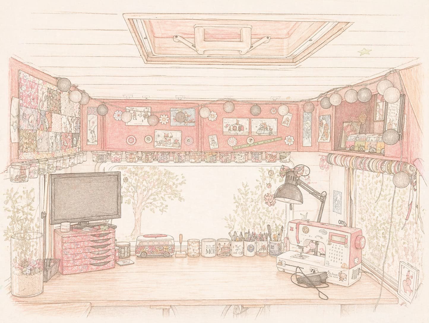 Illustration : installation de la machine à coudre